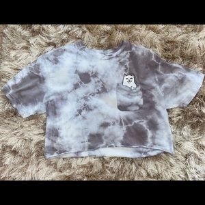 Gray tie dye rip and dip crop top